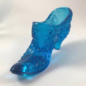 Vintage Victorian Style Fenton Daisy and Button Blue Glass Shoe